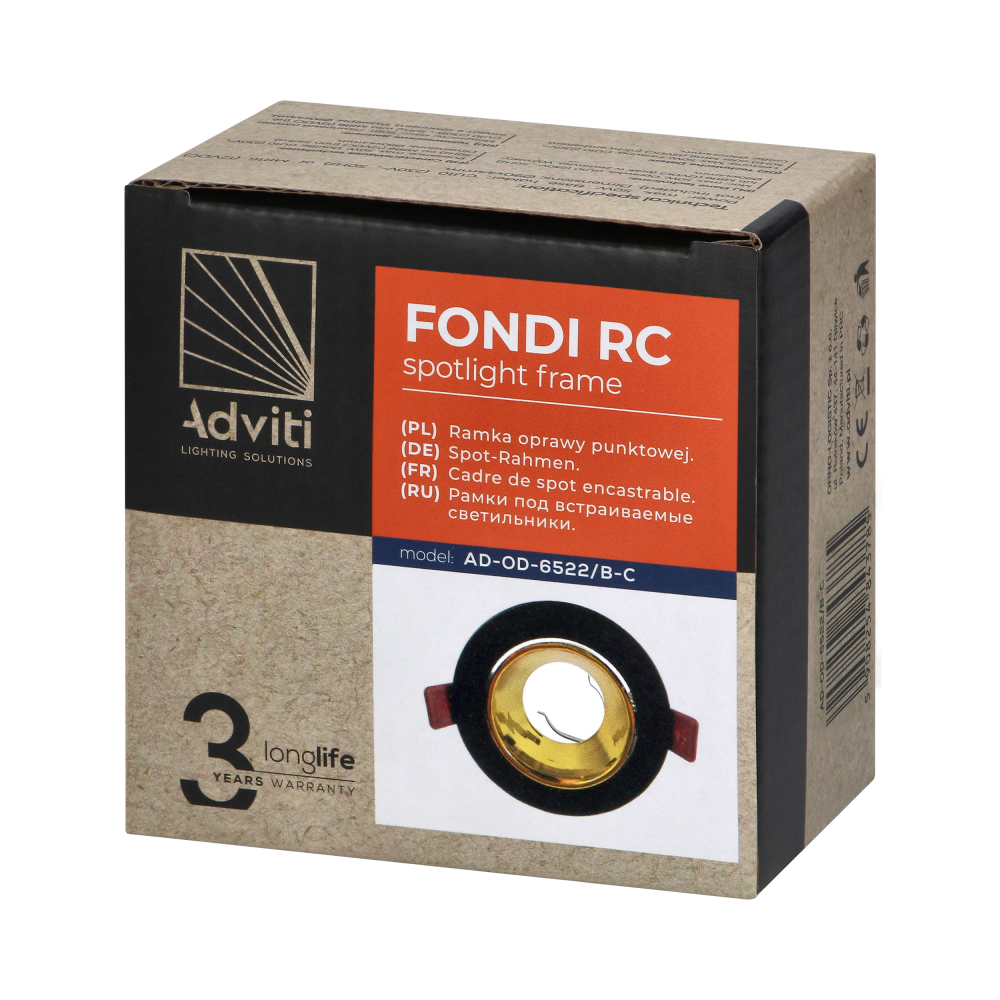 FONDI RC decorative frame for spotlight, MR16/GU10 max. 50W, round, fixed, aluminium, black-gold
